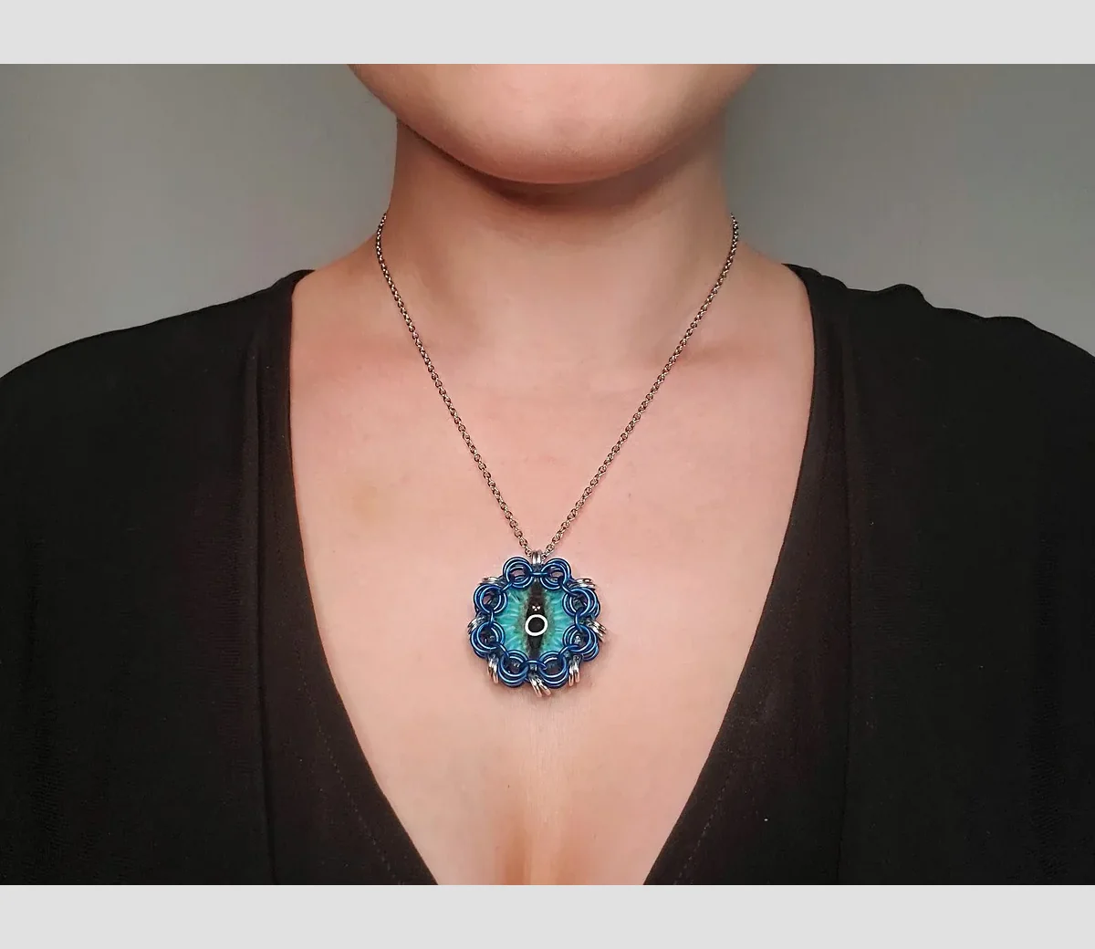 Colorful pendants wrapped in chainmaille