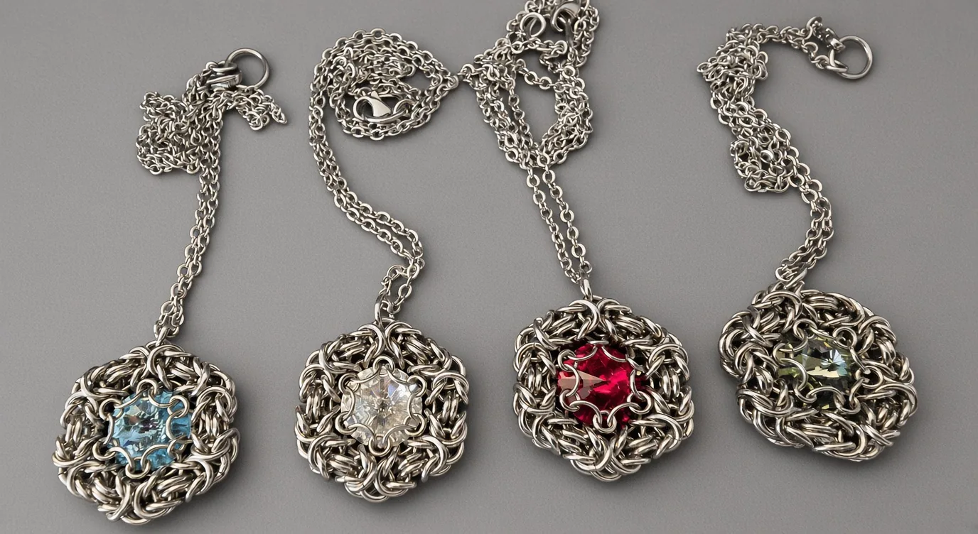 Handcrafted KrakenMaille chainmaille jewelry and crystal pendants