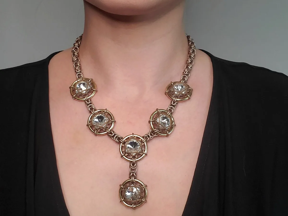 Front view of the Galaxy and Stardust necklace showing the crystal drop detail